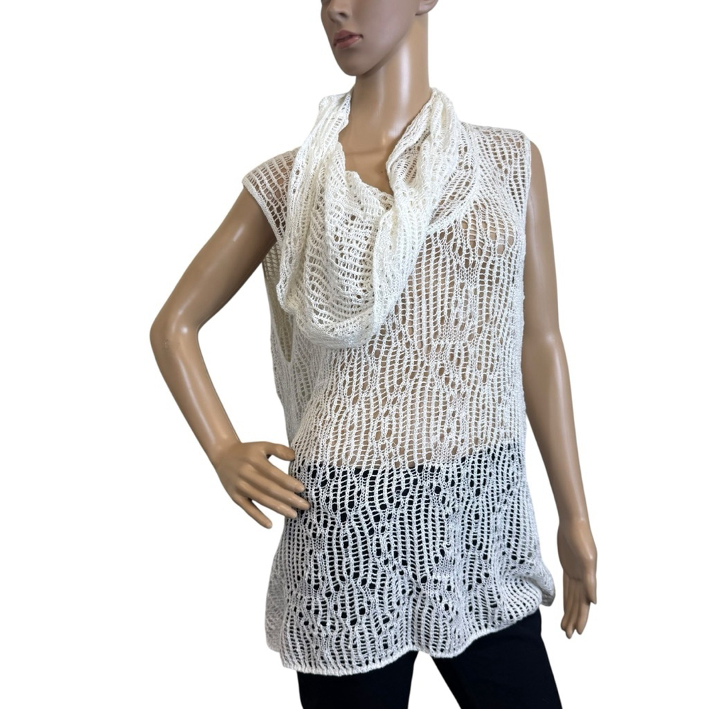 Women's Cato Vest XL White Sleeveless Knit Cowl Neck